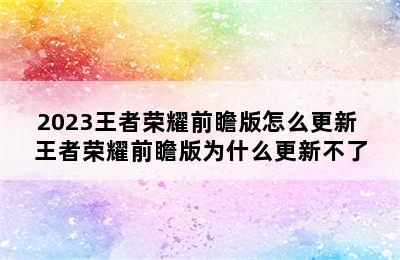 2023王者荣耀前瞻版怎么更新 王者荣耀前瞻版为什么更新不了